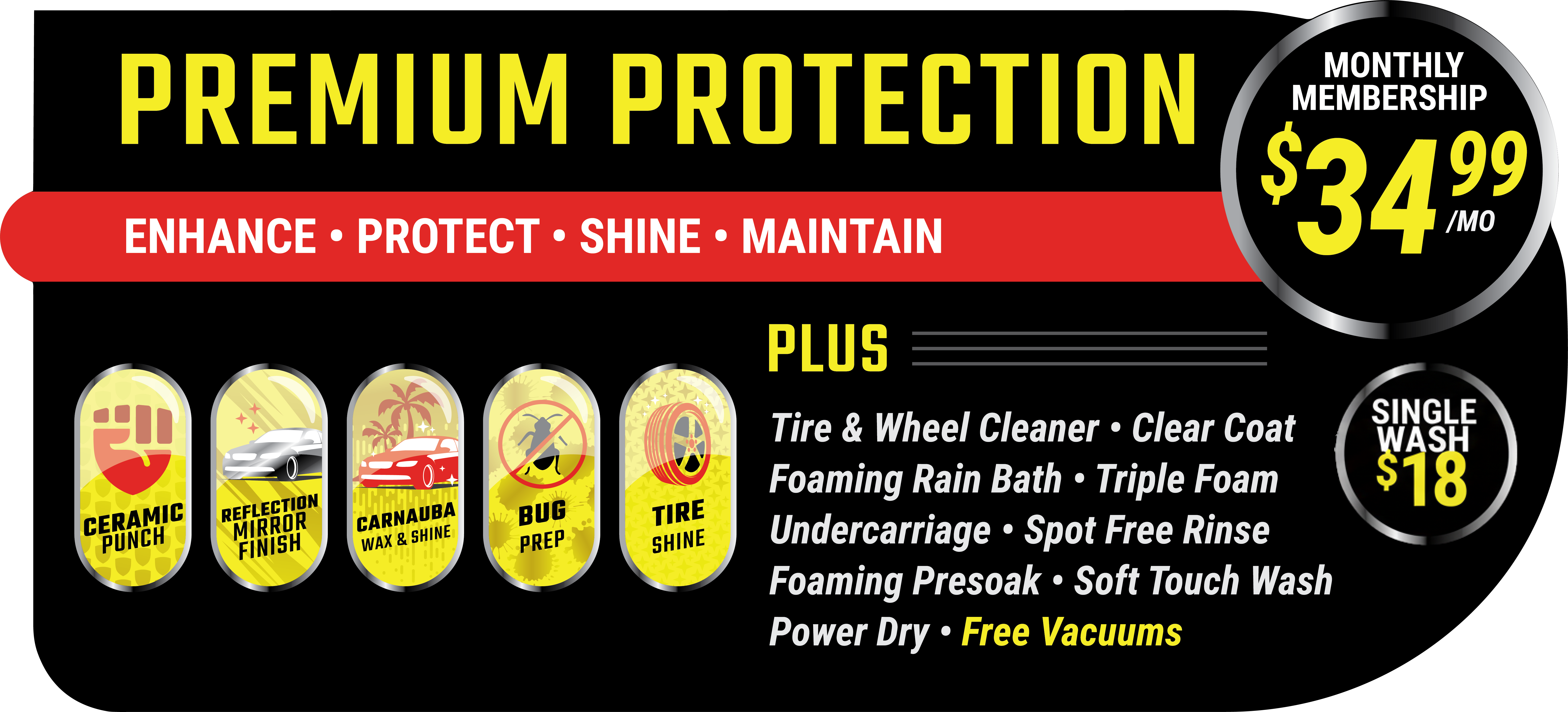 Premium graphene car wash package $34.99 per month unlimited